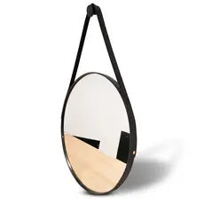 Espelho De Parede Decorativo 40cm C/ Costura Adnet Redondo Supenso Alça Sala Quarto Banheiro Suporte