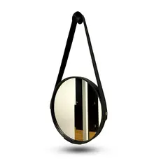 Espelho Redondo De Parede 30cm Decorativo C/ Costura Pequeno Adnet Alça Sala Quarto Banheiro Suporte