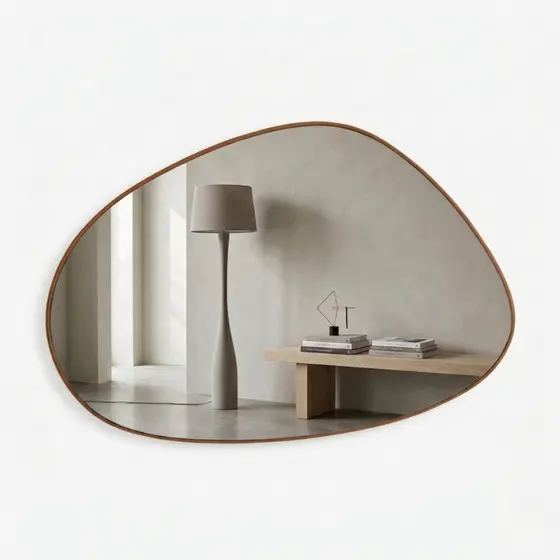 Espelho Orgânico Decorativo Couro 80x60cm Sala Quarto Banheiro Hall