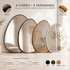 Espelho Pinterest Orgânico Decorativo 60x40cm Em Couro Para Lavabo Sala Quarto Hall Banheiro