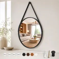 Espelho Para Quarto Banheiro Grande De Parede Adnet 60cm Couro Sala Hall Entrada Decorativo Com Alça