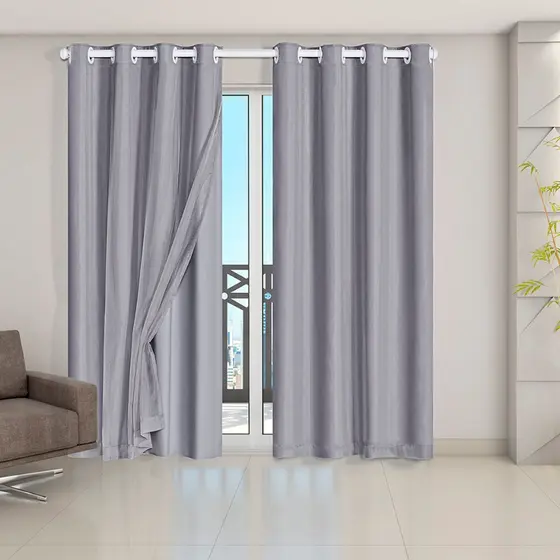 Cortina Veda Luz Blackout Blecaute Com Tecido Voil 2,80 M X 2,30 M Porta