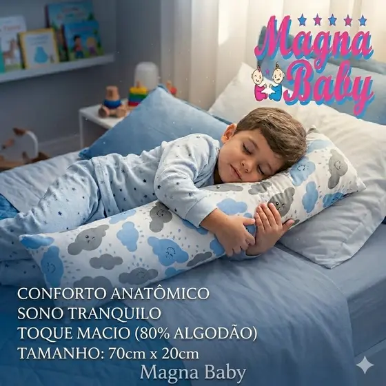 1 Travesseiro Xuxão de Corpo Infantil e Bebê Maciez Antialérgico 70cm x 20cm