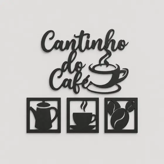Kit Cantinho Do Café Mdf Preto 30x30cm