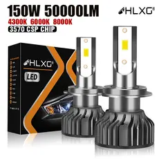 HLXG Luzes LED De Carro H1 H8 H11 H4 9005 9006 HIR2 Farol Automático CSP chips H7 canbus HB3 HB4 150W 50000LM 6000K