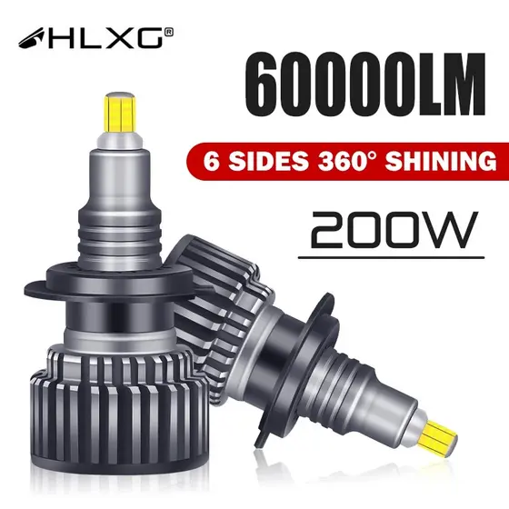 HLXG 60000LM 200W H7 Led Canbus H1 H8 H9 H11 9006 Hb4 9005 Hb3 9012 Hir2 H27 880 881 Lâmpadas De Farol De Carro 360 3D Mini Automáticas
