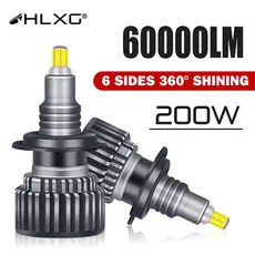 HLXG 60000LM 200W H7 Led Canbus H1 H8 H9 H11 9006 Hb4 9005 Hb3 9012 Hir2 H27 880 881 Lâmpadas De Farol De Carro 360 3D Mini Automáticas