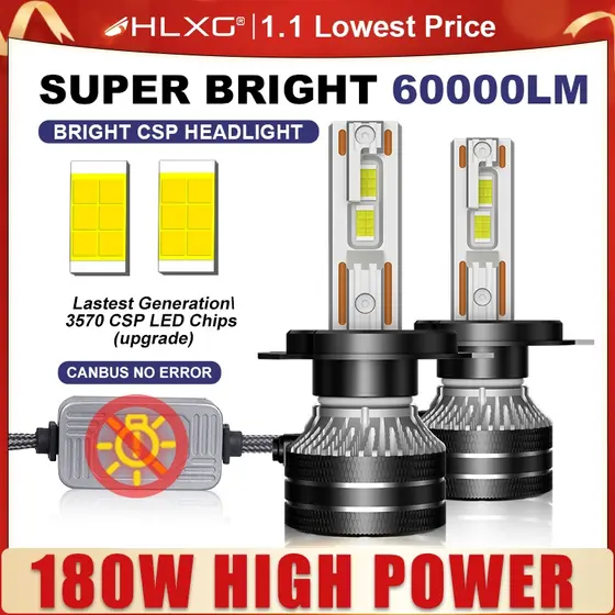 HLXG H11 Lâmpadas LED 180W 60000LM H4 H7 Canbus HB3 9006 HB4 9005 H1 H27 881 H8 H9 9012 Lâmpada De Nevoeiro Hir2 6000K Farol De Carro 12V