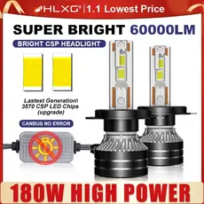 HLXG H11 Lâmpadas LED 180W 60000LM H4 H7 Canbus HB3 9006 HB4 9005 H1 H27 881 H8 H9 9012 Lâmpada De Nevoeiro Hir2 6000K Farol De Carro 12V