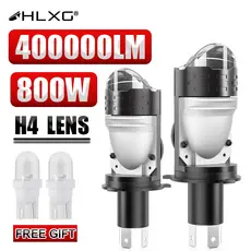 HLXG 800W H4 Projetor LED Mini Lente Auto H4 Kit De Lâmpada De Farol Conversão High Beam Low 6000K Turbo Fan Car Moto