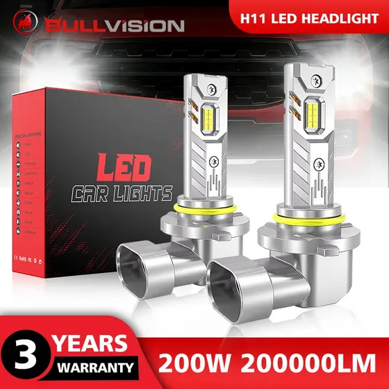 Bullvisão 2PCS 200W 200000LM H11 H4 H7 9005 9006 H1 Carro LED Farol HIR2 HB3 HB4 Do Canbus Ventilador 6000K