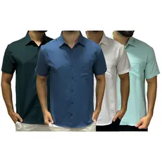 Kit 4 Camisa Masculina Social Tecido Não Amassa Camisa Social Manga Curta Com Elastano Camiseta Social Com Bolso