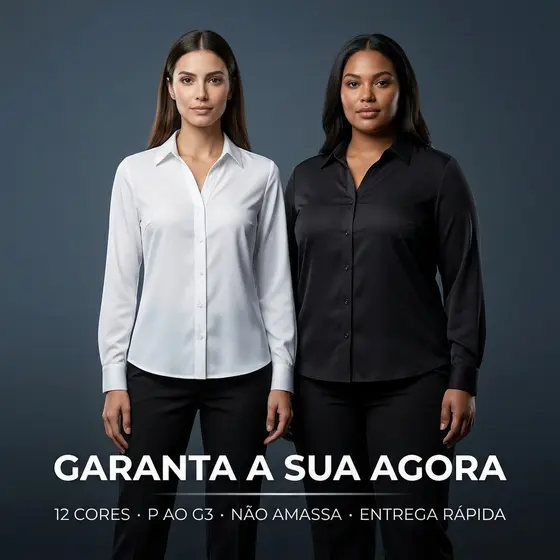 Camisete Social Feminina Manga Longa Com Elastano
