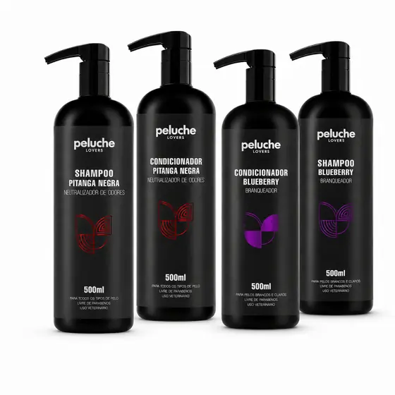Kit Shampoo e Condicionador Pet Peluche 500ml Para Cães e Gatos Tratamento Premium