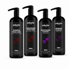 Kit Shampoo e Condicionador Peluche 500ml Cada para Cães e Gatos Blueberry ou Pitanga Negra