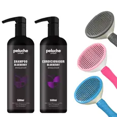 Kit Shampoo Branqueador Blueberry Peluche 500ml + Rasqueadeira Pet