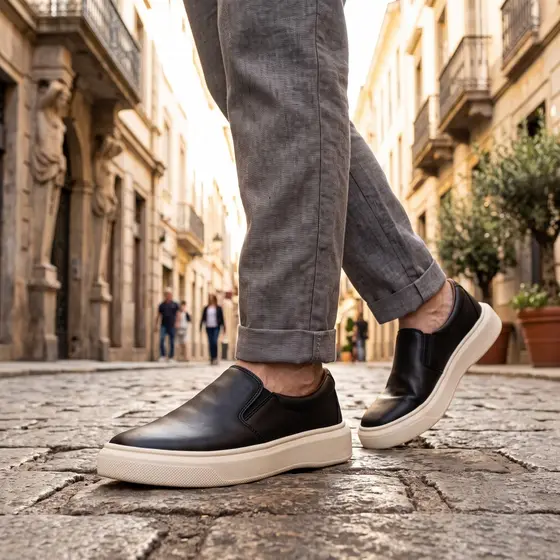 Tênis Masculino Iate Slip On Couro Legítimo Sem Cadarço Sapato Calce Fácil Conforto Trabalho Chic