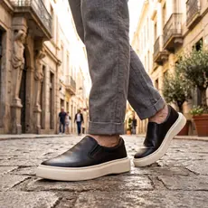 Tênis Masculino Iate Slip On Couro Legítimo Sem Cadarço Sapato Calce Fácil Conforto Trabalho Chic