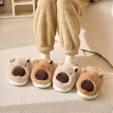 Chinelos Pantufas De Pelúcia De Capivara  Criança , Quentes E Macios De Animais Para Casa