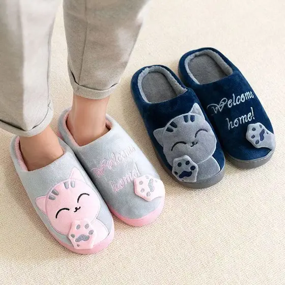 Pantufa Chinelo Feminino Sapato Gato Da Sorte De Inverno Antiderrapante Flexível Quente De Inverno