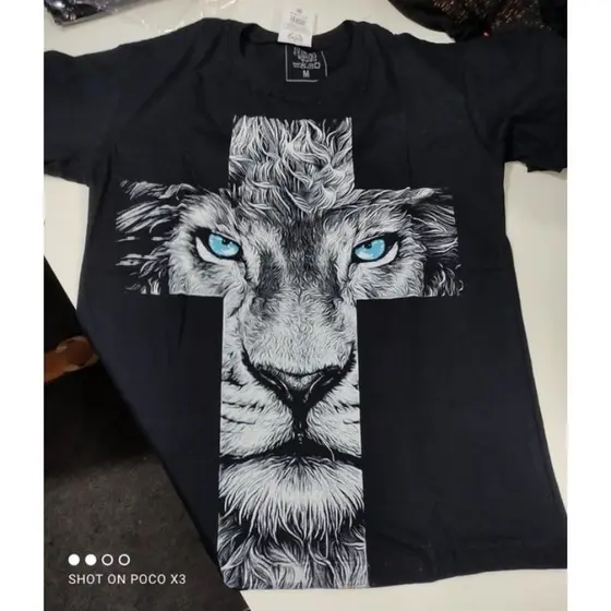 Camiseta 100% Algodão Estampa Cruz Leão Religiosa Envio Rapido
