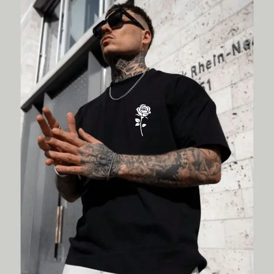 Camiseta 100% Algodão Estampa Rosa Lançamento Streetwear