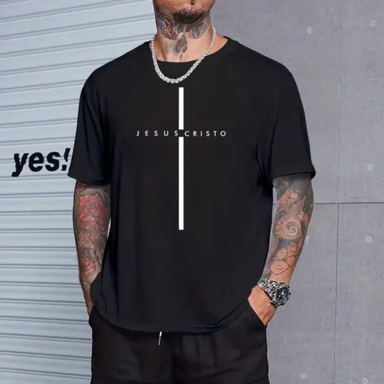 Camiseta 100% Algodão Estampa Jesus Cristo em Cruz Lançamento Religiosa
