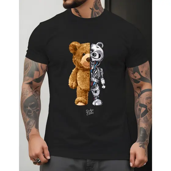 Camiseta 100% Algodão Estampa Urso Cyborg Lançamento Streetwear