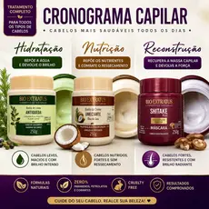 Kit Cronograma Capilar Bio Extratus Máscara Shitake 250g, Banho creme Umectante 250g Antiqueda 250g