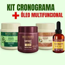 Bioextratus Tratamento Capilar Profissional 3 Máscaras 250g + Óleo 40ml Cronograma