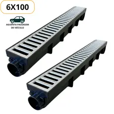 Ralo Linear 6x100 cm Aguenta Passagem de Carros (2 Peças 6x50cm) Seca Piso Box Piscina Banheiro Jardim Corredor Garagem Quintal Grelha Em Alumínio Sif