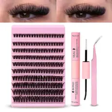 Kit Extensão de Cílios DIY – 200 Feixes 30D + 40D + 50D Mix 10-14mm | Pinça + Cola Profissional