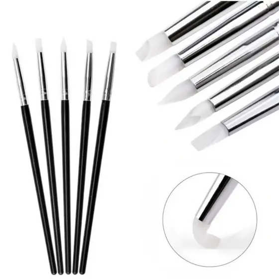 Kit 5 Pincéis de Silicone para Modelagem de Resina e Gel | Escultura de Precisão Multiuso Profissional