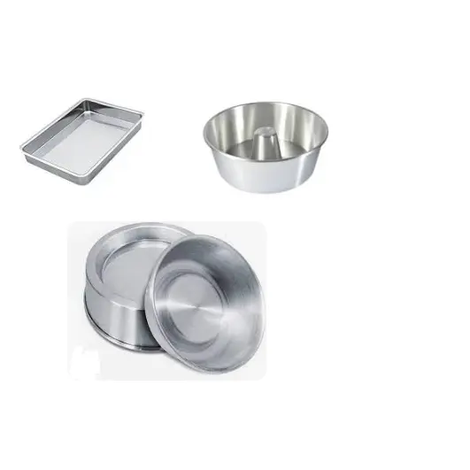 Kit Com 3 Formas Forma de Bolo Piscina + Forma de Bolo Retangular + Forma de Pudim (Para Todos os Tipos de Bolo) Alumínio Polido
