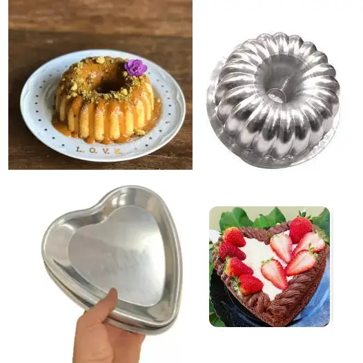 Kit Forma Bolo Decorado Com 1 Forma Coração Ballerine Piscina Vulcão e 1 Forma Gomada Suíça Alumínio Polido Profissional