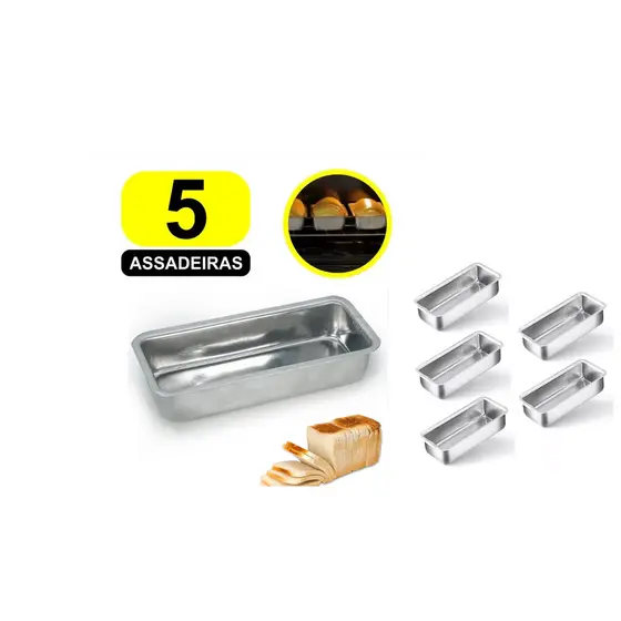 Jogo Com 5 (cinco) Assadeira Forma Tabuleiro Para Pão Gelo Bolo Inglês Bolo Cuca De 31 cm Alumínio Profissional IG49