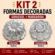 Kit 2 Formas Decoradas Extra Grande Flor e Girassol 18cm em Alumínio Profissional