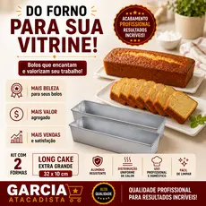 KIT COM 2 FORMAS BOLO DE FATIA LONG CAKE EXTRA GRANDE 32X10CM EM ALUMINIO PROFISSIONAL