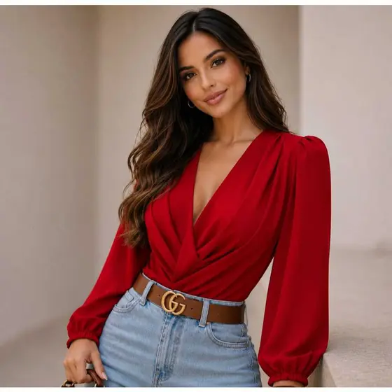 Blusa Body Bory Tecido Duna Não Amassa Manga Longa Princesa Bulfante