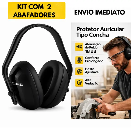FONE ABAFADOR KIT COM 2 PROTETORES AURICULAR AMARELO PRETO PROTETOR DE EPI PROFISSIONAL  AJUSTAVEL CONCHA 18DBI