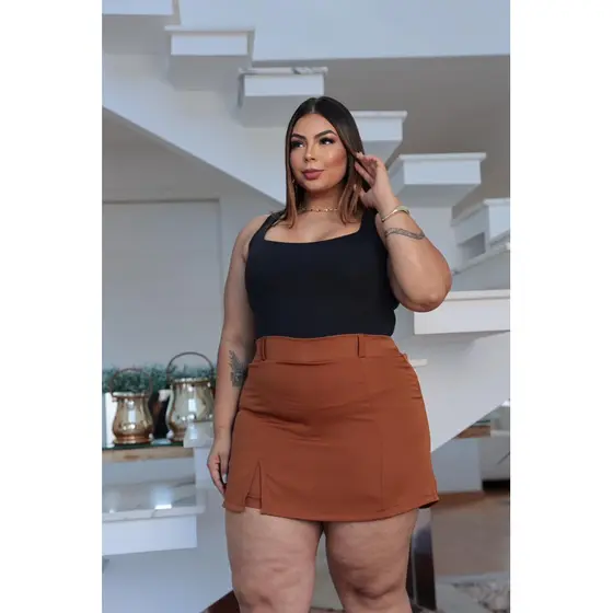 SHORTS SAIA atras e frente Plus Size Alfaiataria Adulto Moda Blogueira Verão Inverno