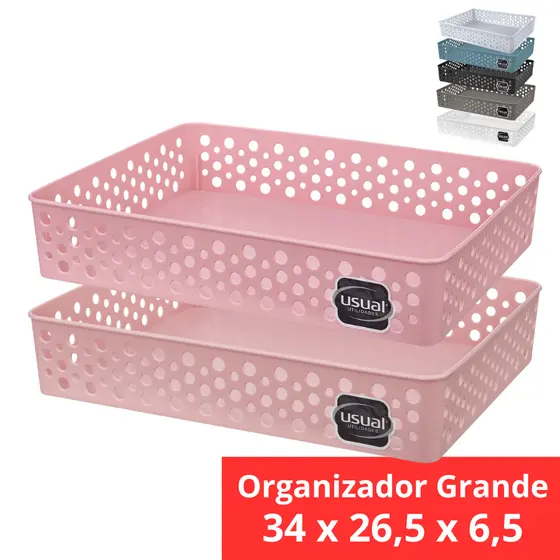 Kit 2 Cestos Organizadores Grande 34x26x6,5 Cestinho Gaveta Caixa Organizadora Multiuso Rattan
