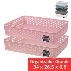 Kit 2 Cestos Organizadores Grande 34x26x6,5 Cestinho Gaveta Caixa Organizadora Multiuso Rattan