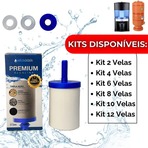 Kit 4 Velas Para Filtro Barro Alcalina Premium Tripla Ação Vela Carvão Ativado Prata Coloidal Refil