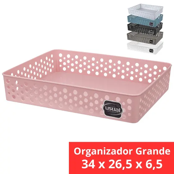 Cesto Organizador Grande 34 x 26 x 6,5 Cestinho Caixa Gaveta Organizadora Multiuso Rattan