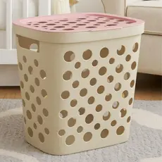 Cesto Telado 30 Litros com Tampa e Alça Cesto de Roupa Suja Infantil Menina Menino Bebê Rosa Azul