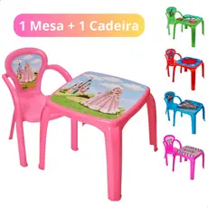 Kit Mesinha Infantil com 1 Cadeira Menino Menina Estudo Hora do Lanche Princesa Dino Homem Aranha