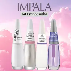 Kit 4 Esmaltes Francesinha Impala Atacado Branco Verniz Extra Brilho Perolado e Transparente