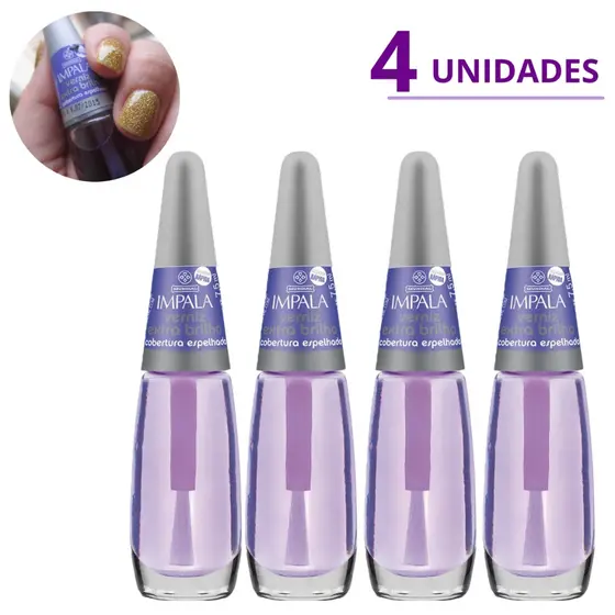 Kit Esmalte Verniz Extra Brilho Cobertura Espelhada Impala Prolonga Durabilidade