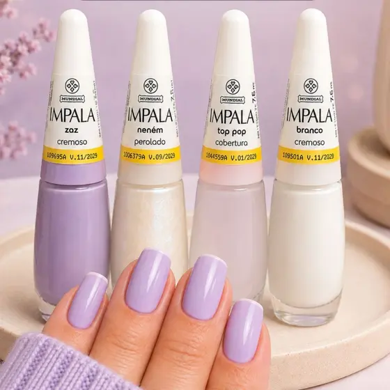 Kit 4 Esmaltes Impala Roxo Francesinha Atacado Manicure Perolado Transparente Branco